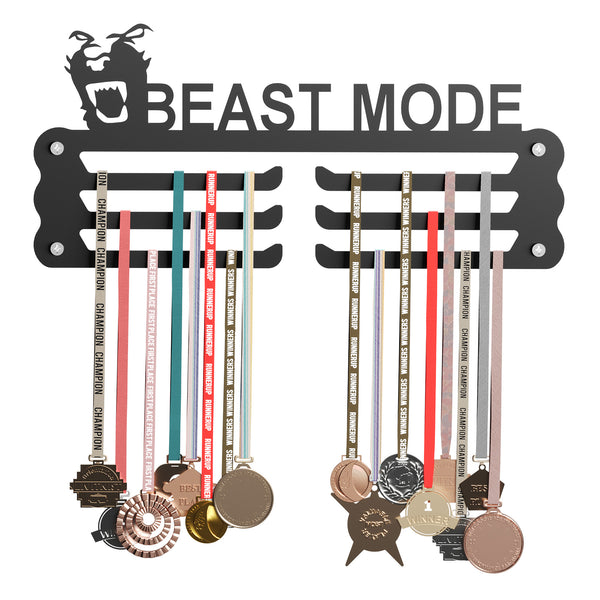 BEAST MODE - IRON PRIDE Medal Hanger (Holds 60+ Medals - 48 * 30 CM) | Premium Steel | Matte Black Finish
