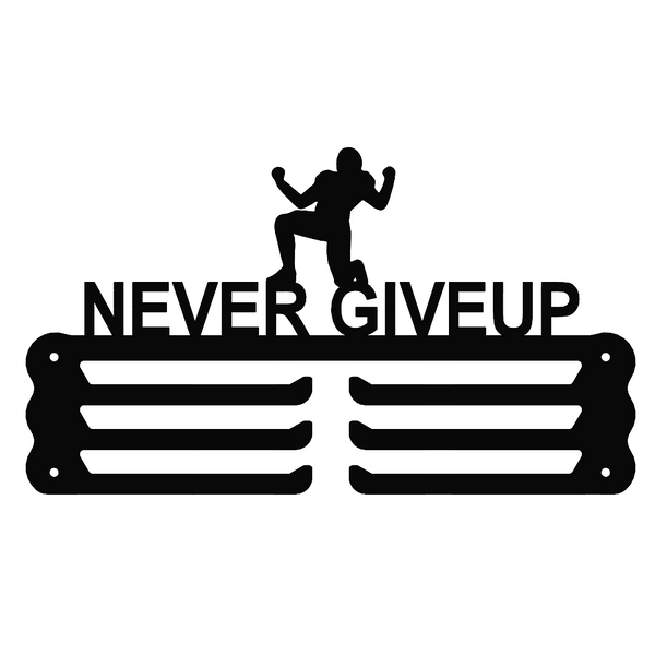 NEVER GIVEUP Medal Hanger (Holds 60+ Medals - 48 * 30 CM) | Premium Steel | Matte Black Finish